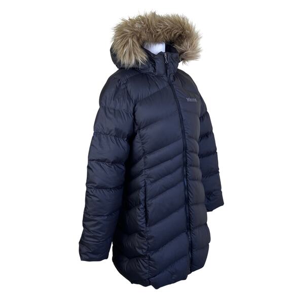 Marmot Womens Sz M Montreal Down Coat 700 Fill Hooded Faux-fur Trim Quilted Warm - Picture 5 of 16
